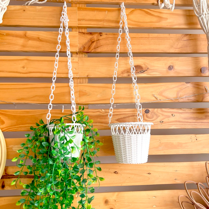 Vas Rotan Plastik Gantung Rantai / Pot Bunga Rotan Gantung / Pot Gantung Plastik