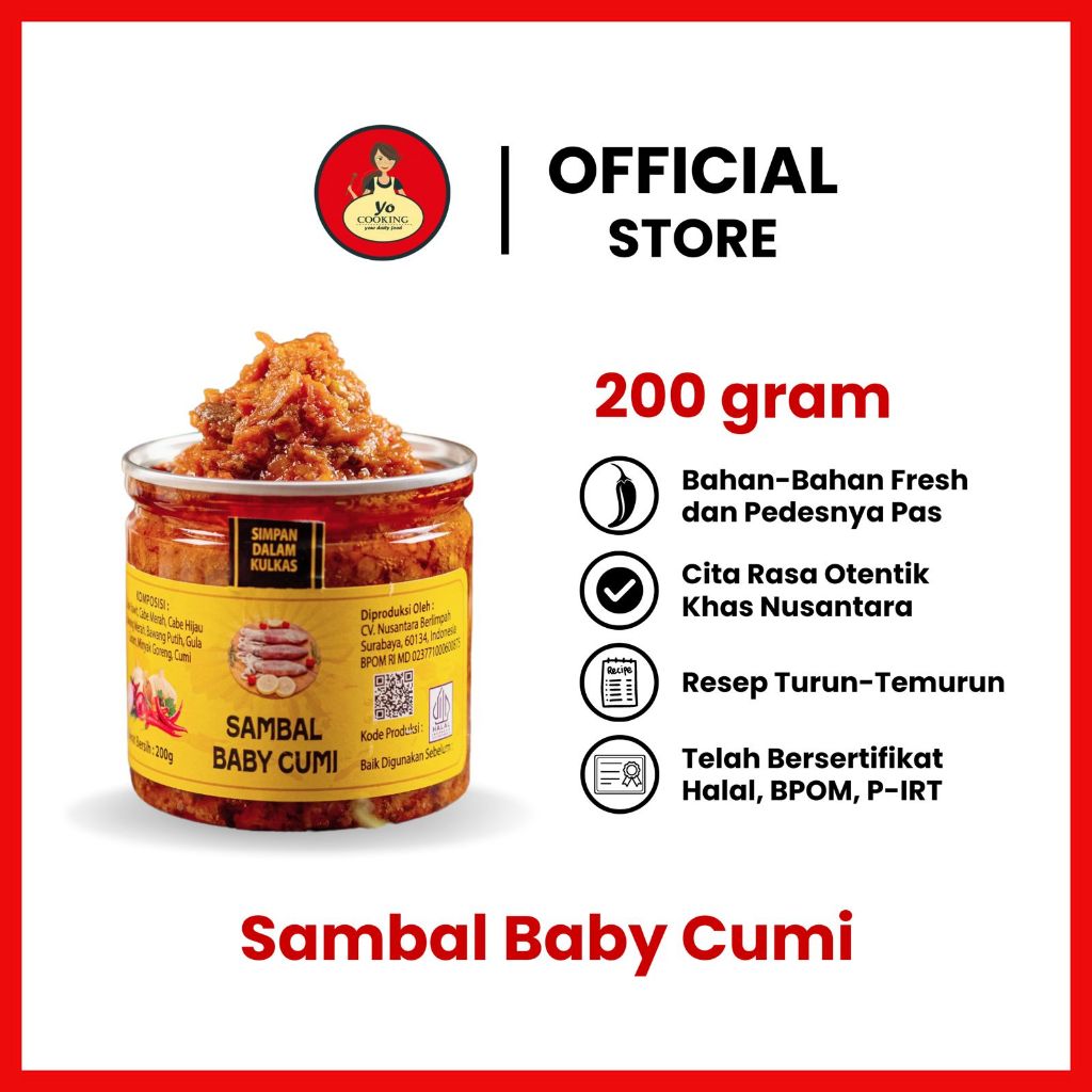 

YO COOKING Berat 200gr - Sambal Baby Cumi -BPOM- Sambal Instan - Sambal Praktis - Mantap Medok enak nampol - bikin nagih - Rasa enak- Sambal viral