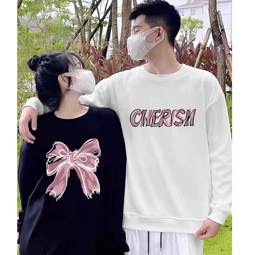 Pola busur merah muda yang manis dan pedas|switer couple|sweater couple pasangan kekinian|switer cou