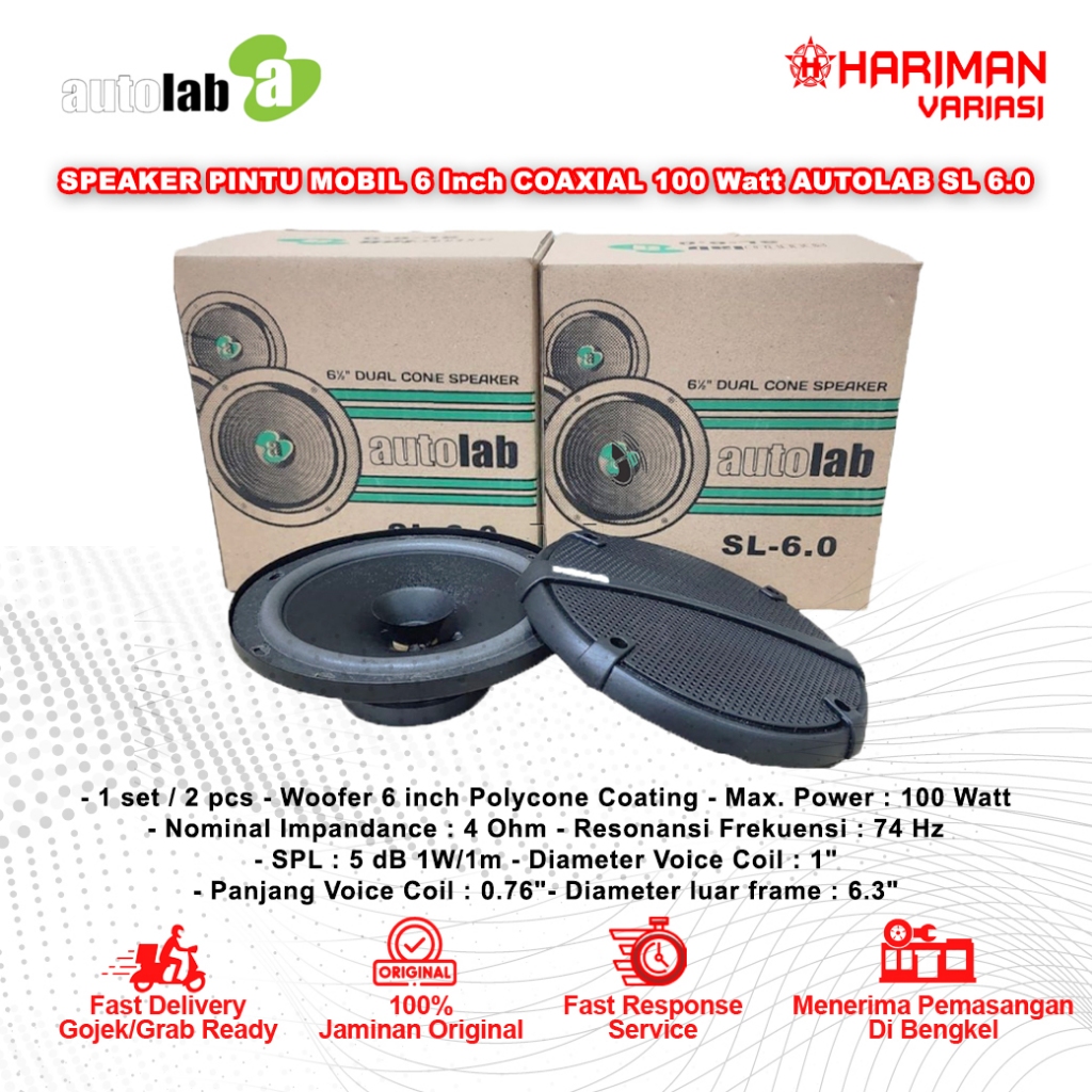 SPEAKER PINTU MOBIL 6 Inch COAXIAL 100 Watt AUTOLAB SL 6.0