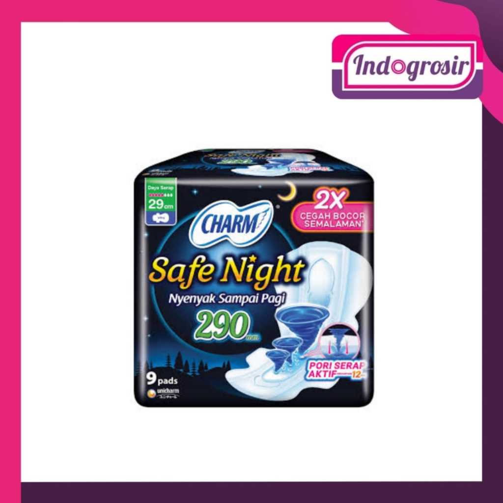 CHARM SAFE NIGHT 29CM ISI 9 PADS/PEMBALUT CHARM/PEMBALUT SAYAP/PROMO