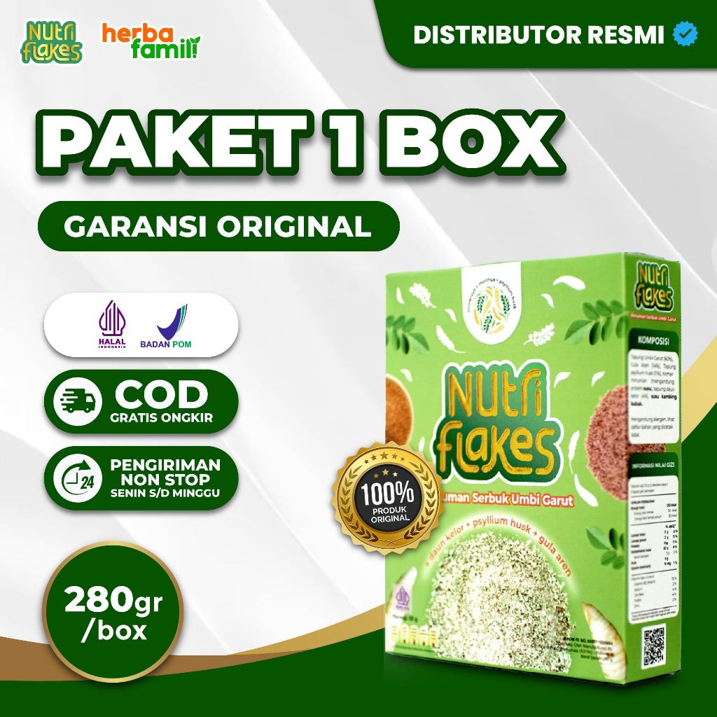 

Nutriflakes Sereal Umbi Garut Solusi Tepat Atasi Asam Lambung Maag Original 1 Box