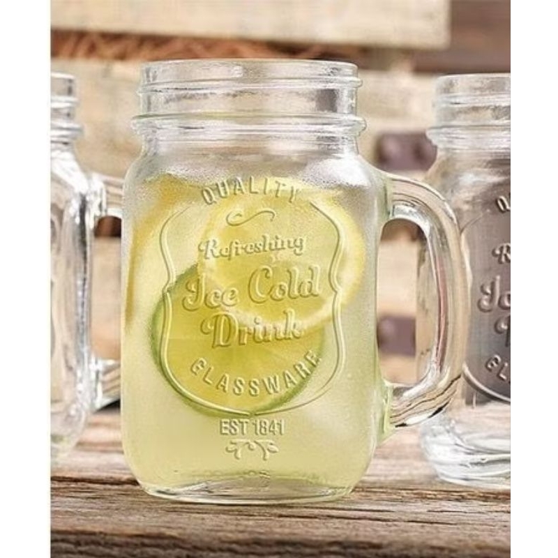 Gelas kaca / gelas kaca gagang / jar / cafe / gelas  kaca + tutup