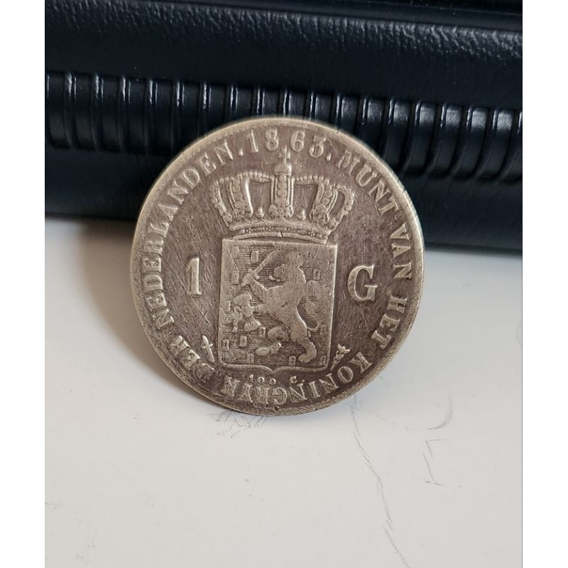 Koin kuno, koin perak 1 Gulden Willem III 1863