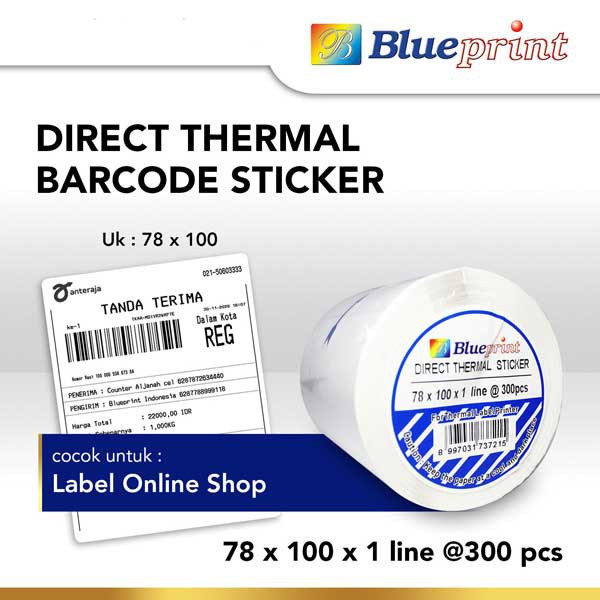 

Direct Sticker Thermal BLUEPRINT 78x100 mm @300pcs Label Barcode Resi Online Shop