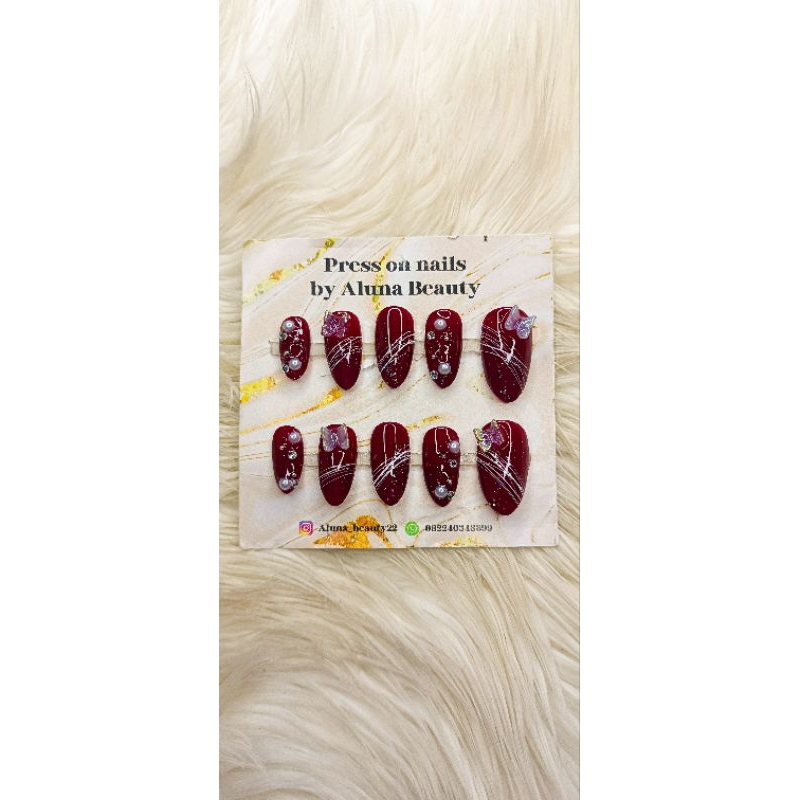 PRESS ON NAIL CUSTOM MAROON | FAKE NAIL | KUKU PALSU | NAIL ART