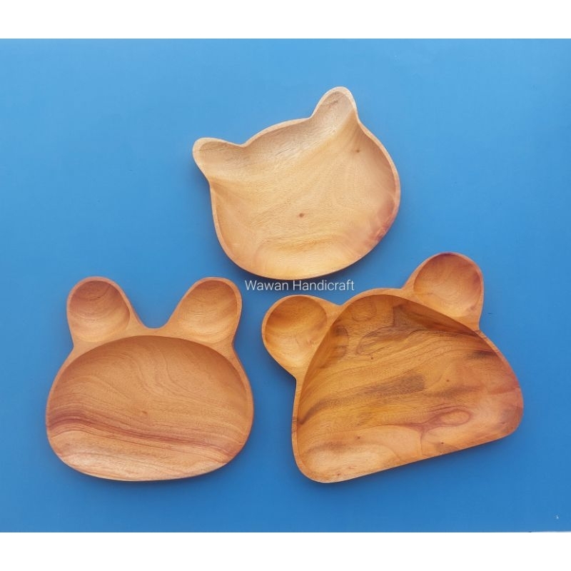 piring kayu/piring makan anak/bayi/piring karakter/piring kayu mahoni