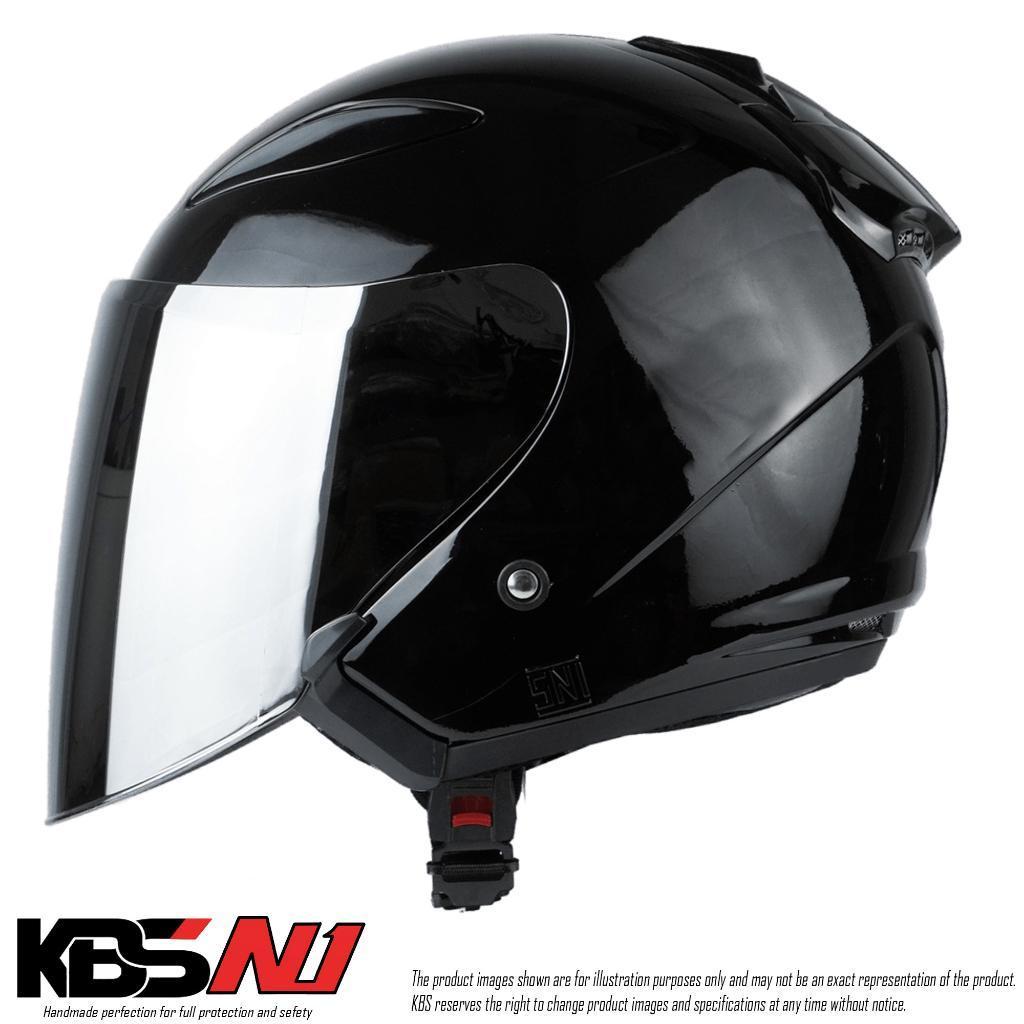 Helm Half Face KBS GALAXY N1 HITAM GLOS/ Visor Bening / Helm Dewasa Untuk Pria Dan Wanita SNI COD- M