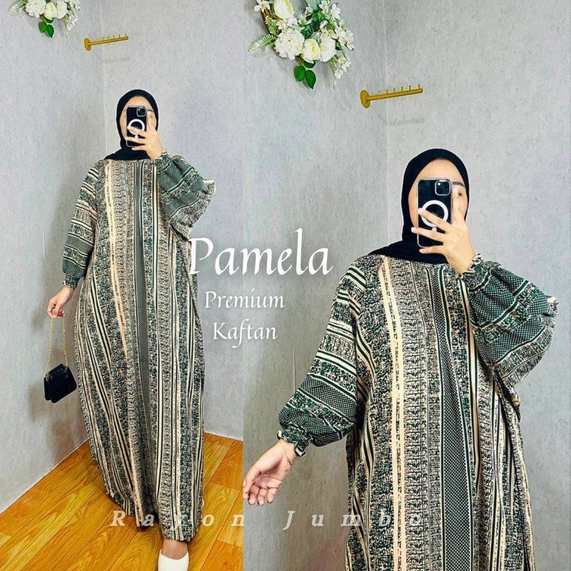 gamis kaftan motif pamela bahan rayon super jumbo XXXL baju mewah adem baju pengajian baju sehari ha