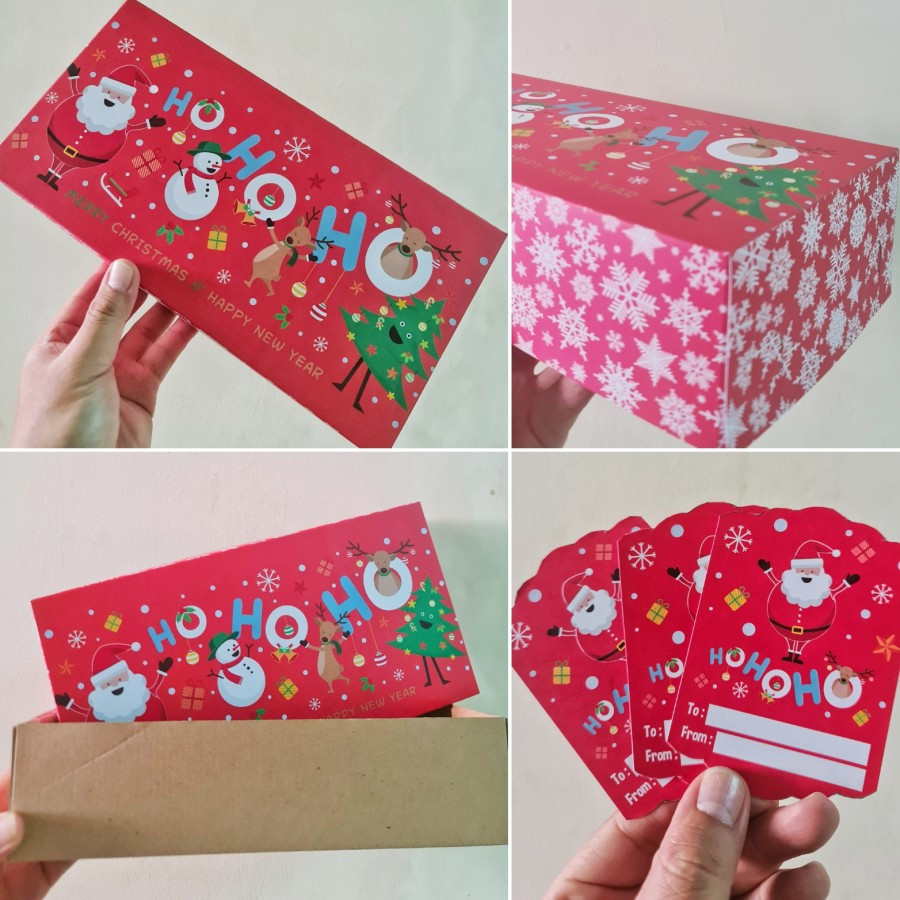 

( 5pcs ) Box Kue Kering Hampers Merry Christmas Dus Natal Merah 29x15x7 cm Muat 2 Toples Bulat 500gr