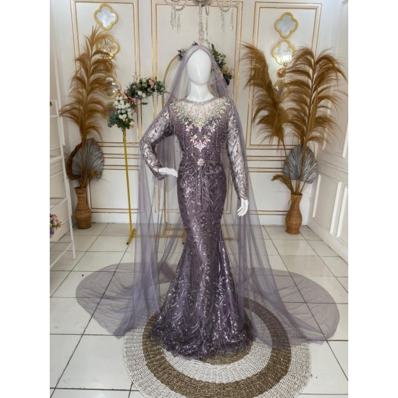 kebaya pengantin slim dres ungu taro mewah simpel