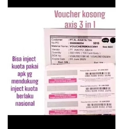 Voucher kosong Axis 3 in 1 perbox 300 SN 100 lembar
