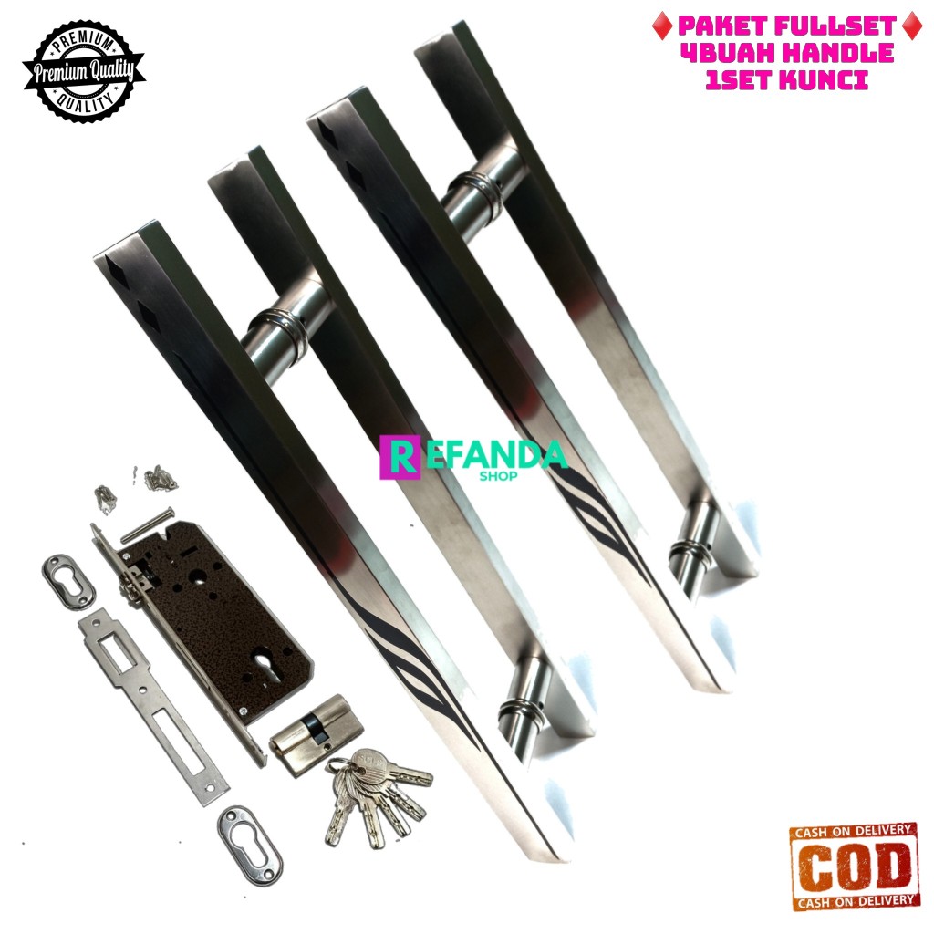 4buah gagang handle pintu model baut tembus dan 1set lock body kunci untuk pintu depan daun pintu2 k