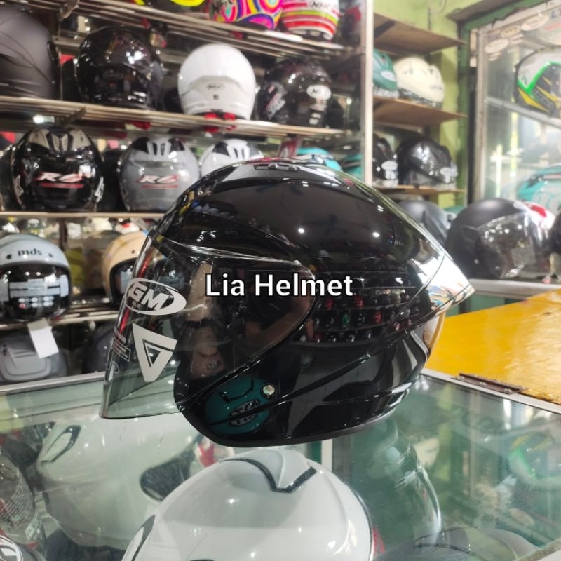 Helm Half Face GM G1 Solid Black glossy / GM G1 polos hitam glossy original / GM G1 hitam metalik