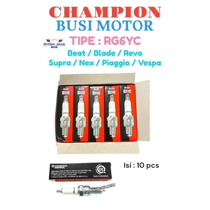 10 PCS BUSI CHAMPION RG6YC ORIGINAL BUSI MOTOR BEAT BLADE REVO SUPRA NEX PIAGGIO VESPA BUSI MOTOR MU