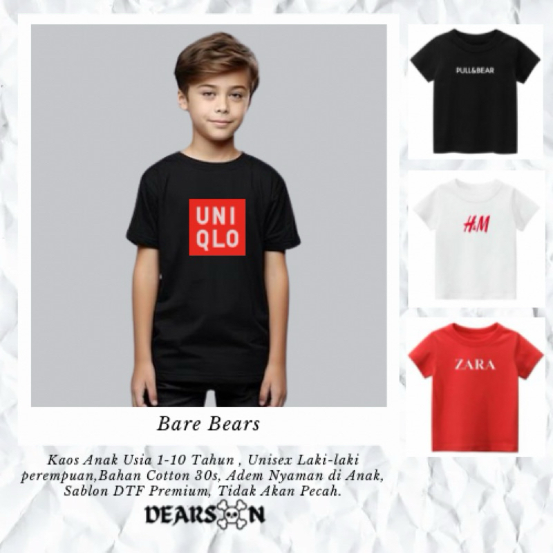 Kaos Brand Anak Uniclo zara hnm pull and bear