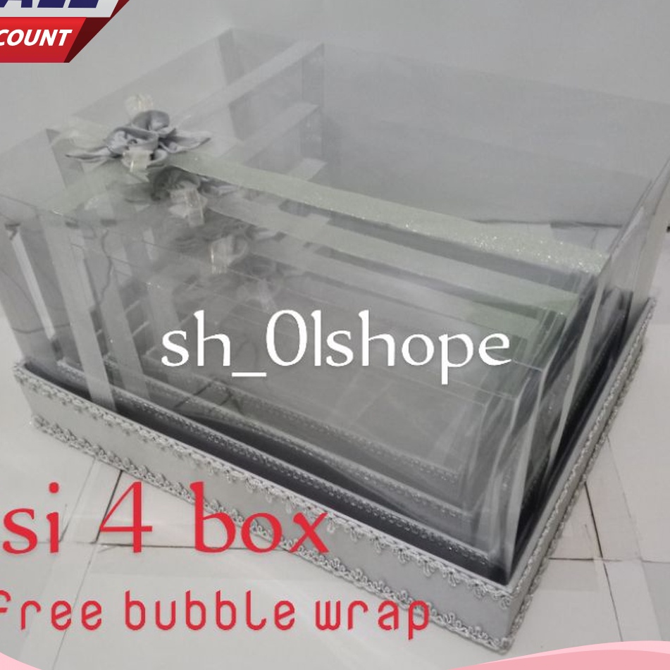 

DASYAT Kotak Hantaran Pernikahan mika pita silang 1 set isi 4 box ukuran JUMBO