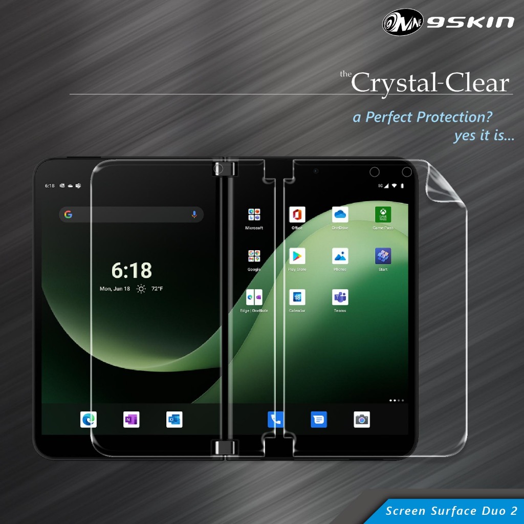 9Skin Crystal Clear Back & Full Screen Surface Duo 2
