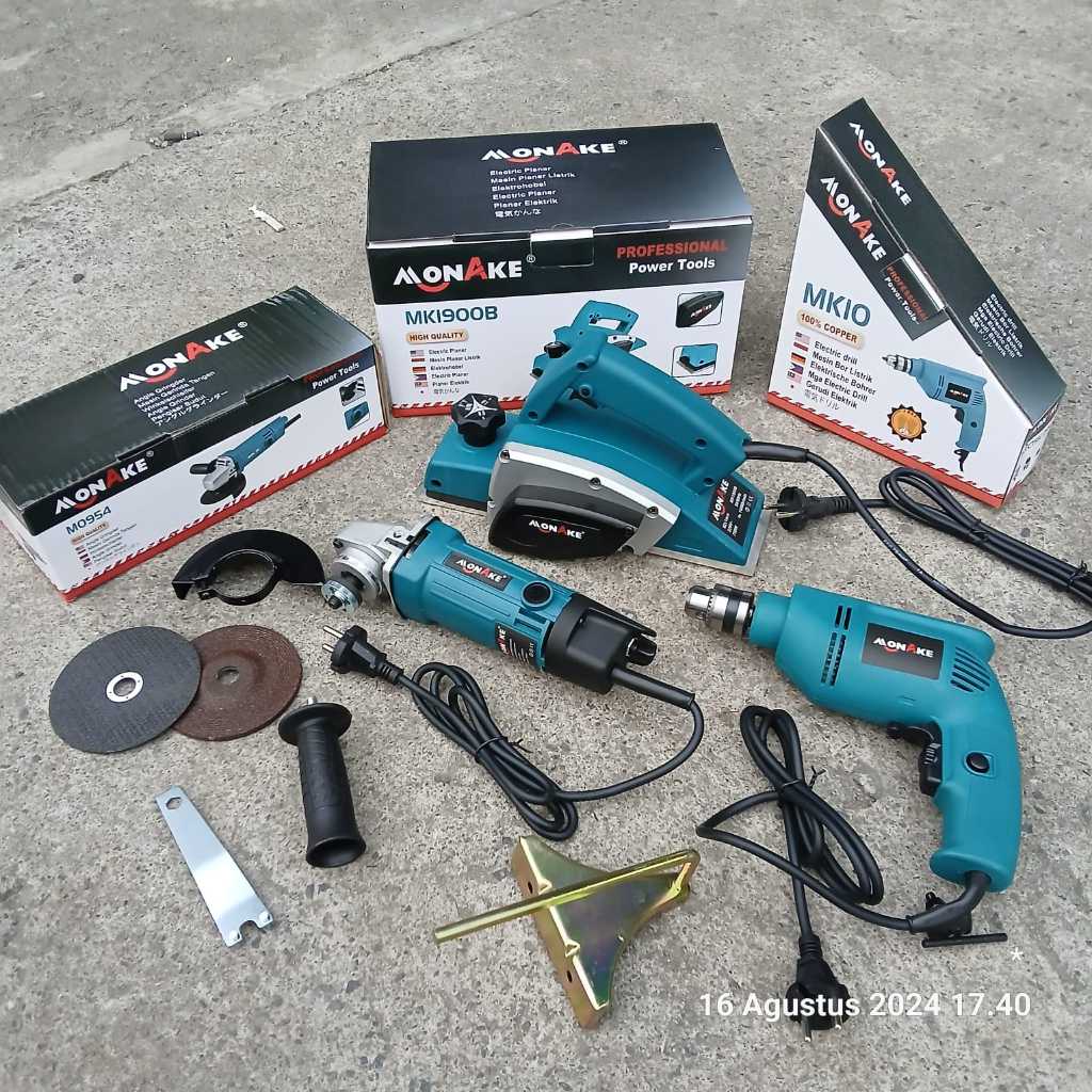 MURAH  NEW PAKET - PAKET LENGKAP TUKANG KAYU MESIN BOR TANGAN BOLAK BALIK 10MM DAN GERINDA TANGAN ME