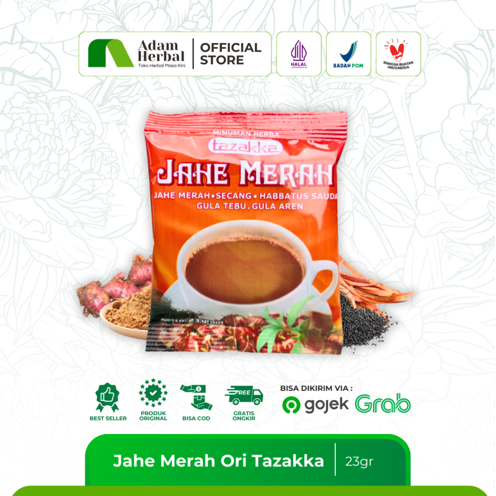 

JAHE MERAH Bubuk Murni Herbal Tazakka Original 1 Renceng isi 10 Sachet 23gr - Minuman Sachet Renceng Plus Gula Aren Asli 6in1