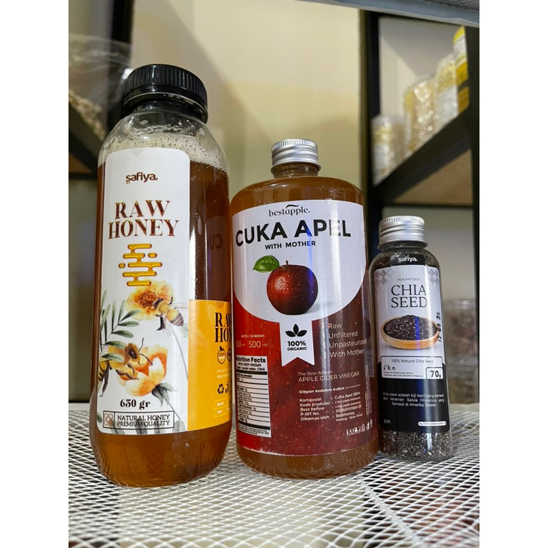 

PAKET DIET AMPUH MADU SAFIYA 650 ML || CUKA APEL 500 ML | CHIA 70 gr