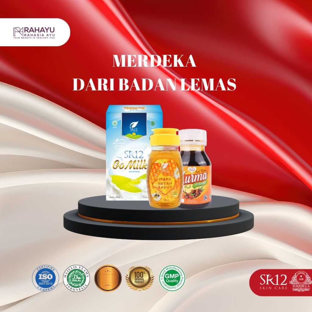 

Paket SR12 Merdeka dari Badan Lemas /Susu Gomilku,Sari Buah Kurma SR12 & Madu Hutan Baduy SR12/BPOM