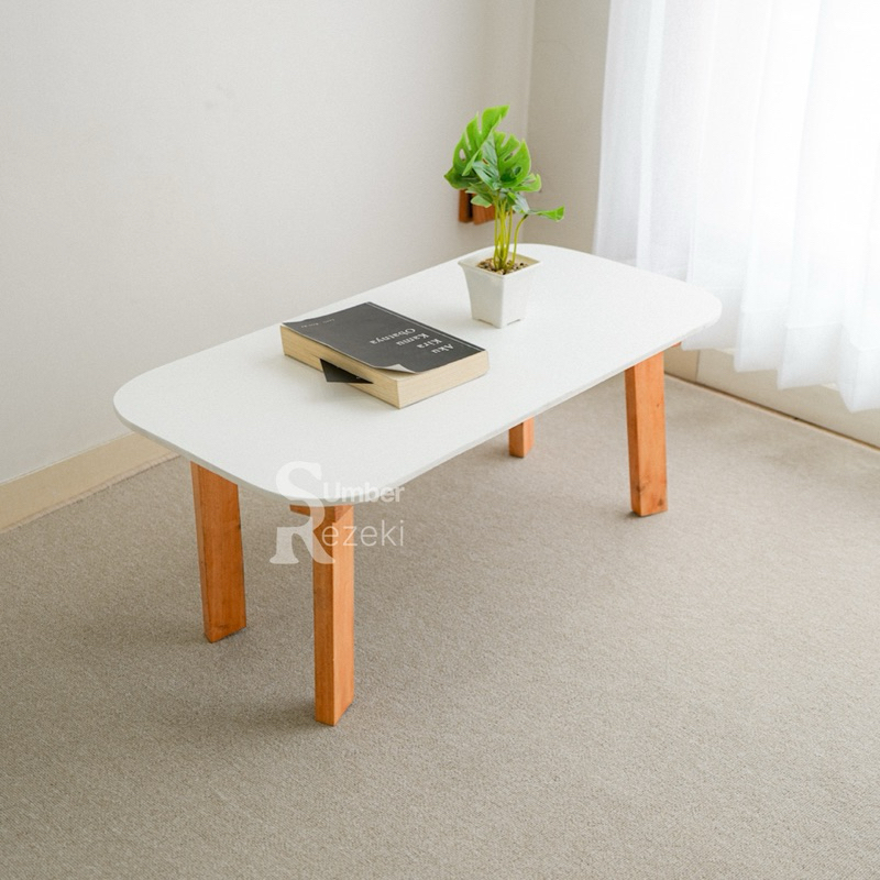 Meja Ruang Tamu Minimalis Lesehan Aesthetic Industrial Kayu Panjang