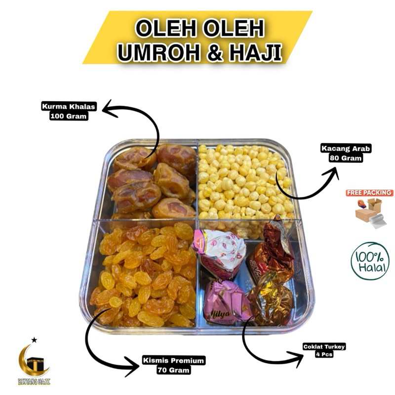 

Oleh Oleh Haji & Umroh Sekat 4 Kurma Khalas + Kacang Arab + Kismis Premium + Coklat Turkey