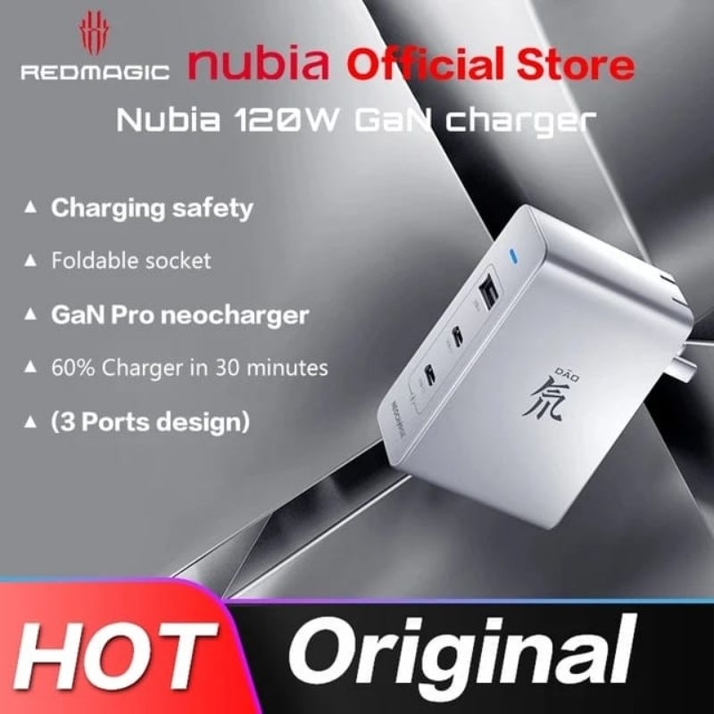 Original Nubia 120W GaN Quick Charger Nubia Dao Feng 120W GaN Charger 120W GaN Power Adapter 6A Cabl
