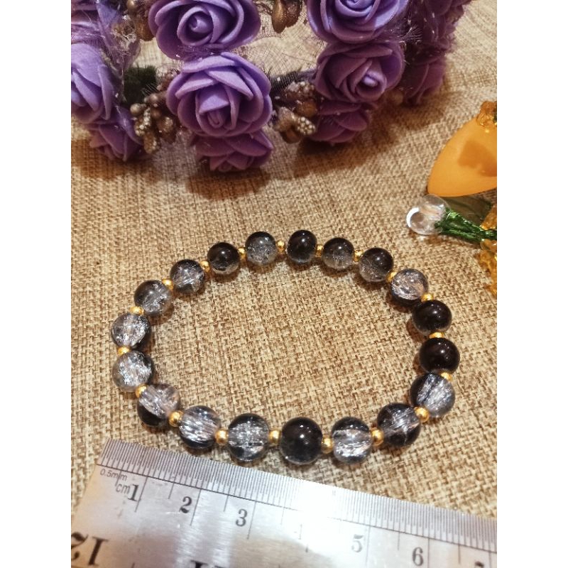 Gelang manik manik aesthetic (Gelang Kaca Kristal (Hitam/Putih bening) )