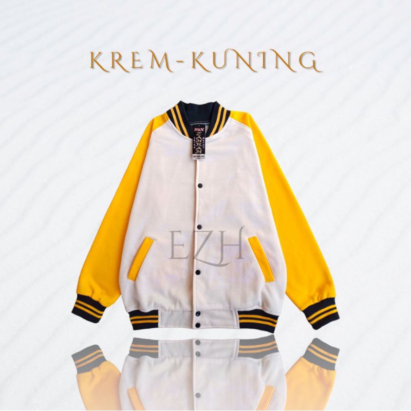 JAKET BASEBALL VARSITY/JAKET KREM - KUNING/JAKET WANITA PRIA