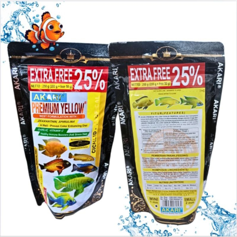 MAKANAN IKAN AKARI PREMIUM YELLOW CHICHLID TROPICAL 250GR