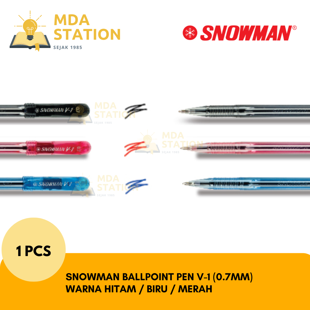 

SNOWMAN Ballpoint Pen V-1 SEMI GELL 0.7 mm Warna Hitam/ Biru/Merah (SATUAN) | MDA STATION