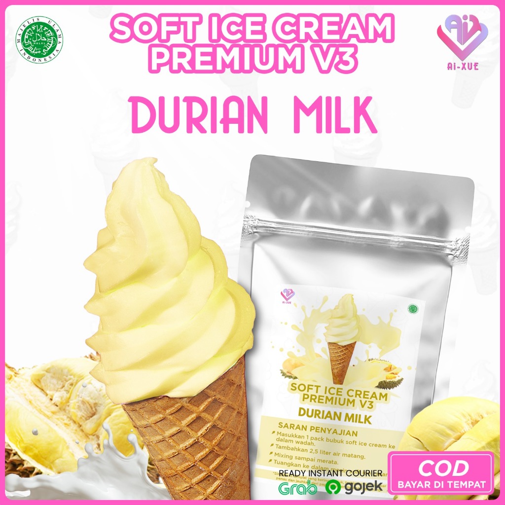 

Durian Soft Ice Cream Premium Powder / Bubuk Es Krim Premium Halal Rasa Durian 1Kg