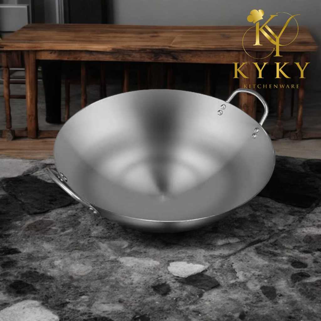 Wok Stainless Wajan Penggorengan Kuali Kwali Stainless steel gagang 2 Handle 17 inch 43 cm