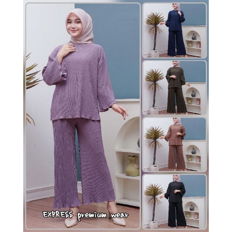SETELAN PLISKET PREMIUM IMPORT SETELAN PLISKET WANITA ONE SET PLISKET LIDI ( Bahan koshibo premium )