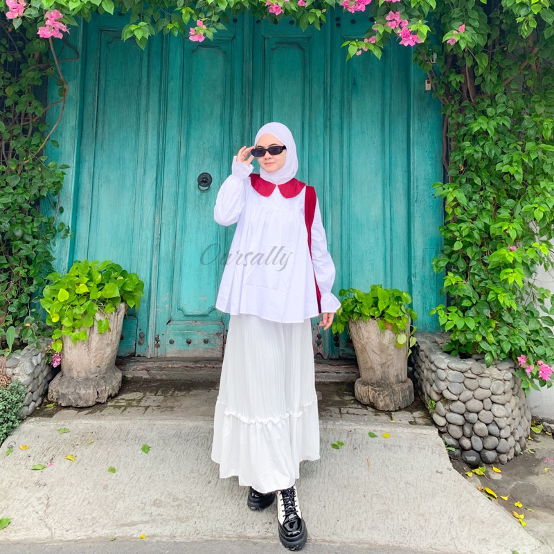 OURSALLY | RUBY BLOUSE | BLOUSE PUTIH KERAH MERAH RENDA