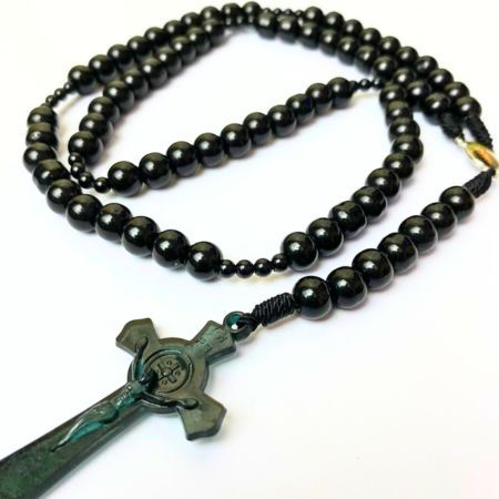 Rosario batu alam hitam salib benediktus akrilik bapa kami 77x katolik