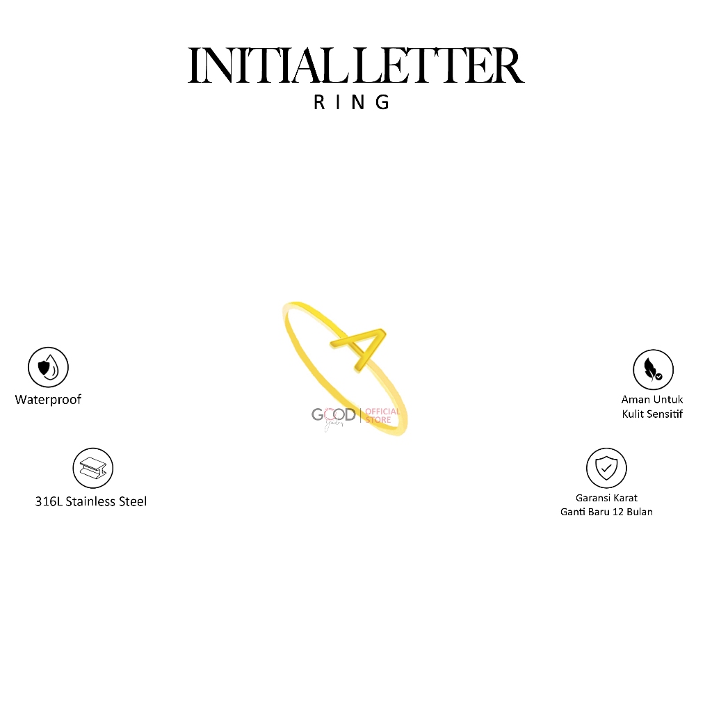 Cincin Huruf TItanium 316L Stainleess Steel Lapis Emas 18K - Initial Letter Ring