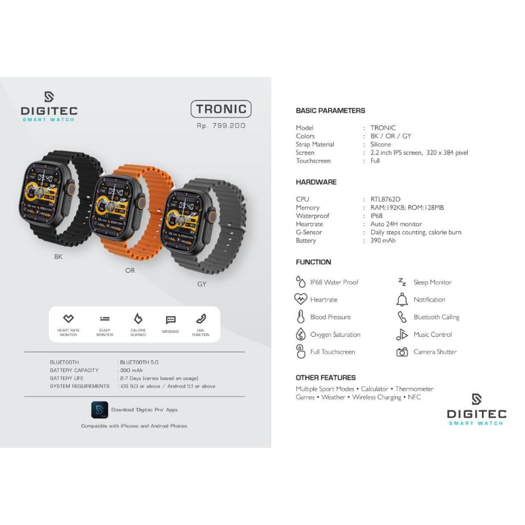 SMARTWATCH DIGITEC TRONIC /JAM TANGAN SMARTWATCH PRIA/WANITA DIGITEC TRONIC/
