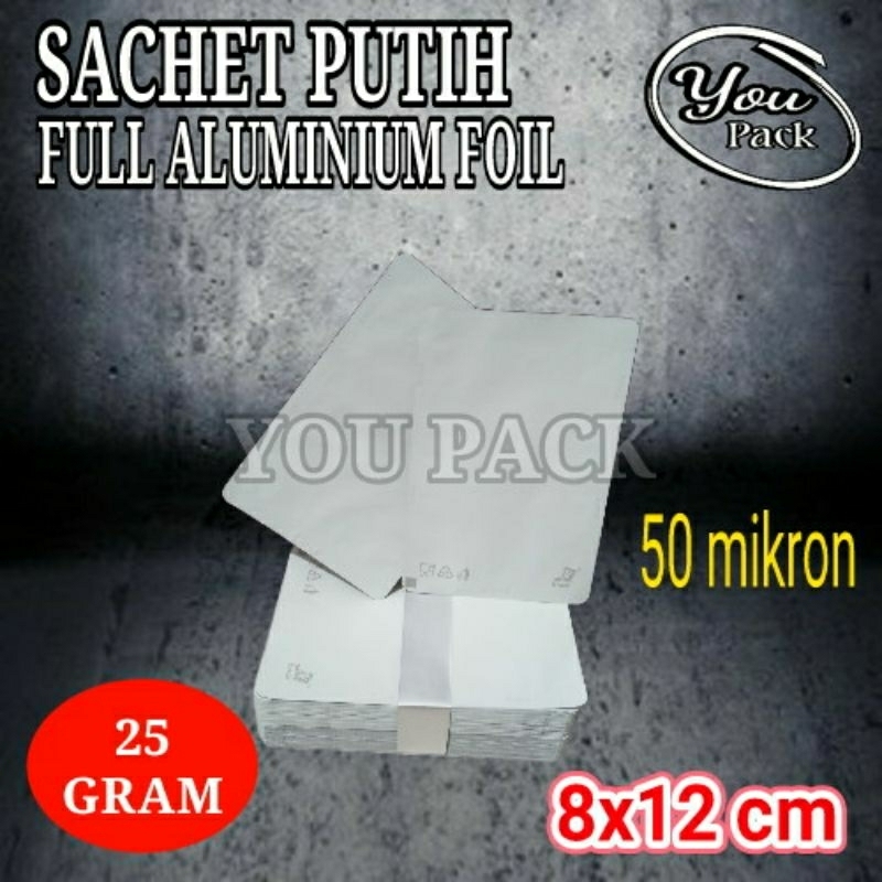 SACHET PUTIH 25 GRAM FULL ALUMINIUM FOIL KEMASAN KOPI-BUBUK-SNACK KPACK
