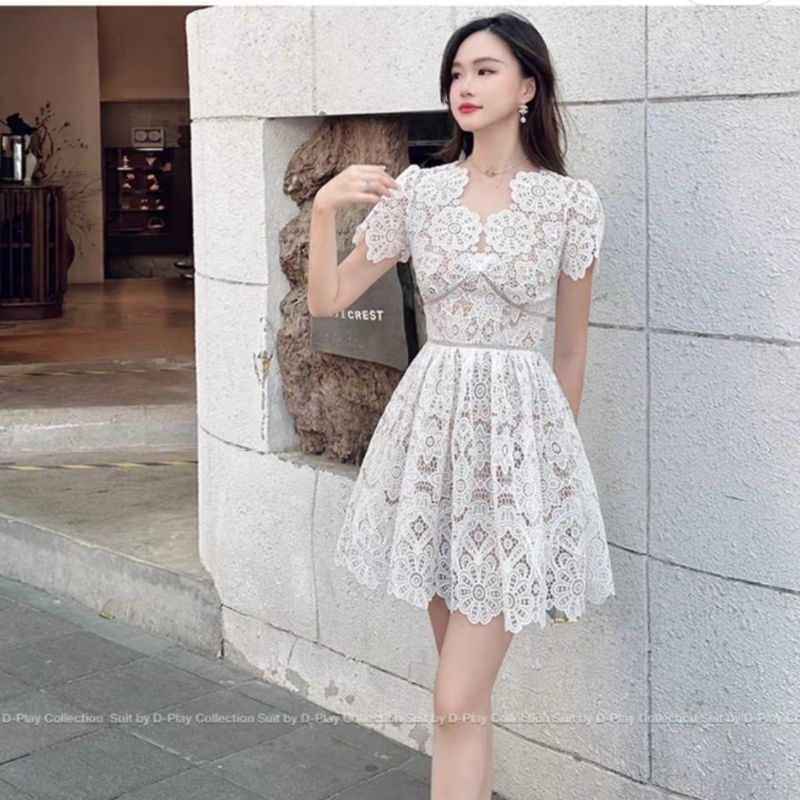 50501 Fashion Pakaian mini dress dres lengan pendek bkk katbol katunbolong bangkok lace brokat bruka