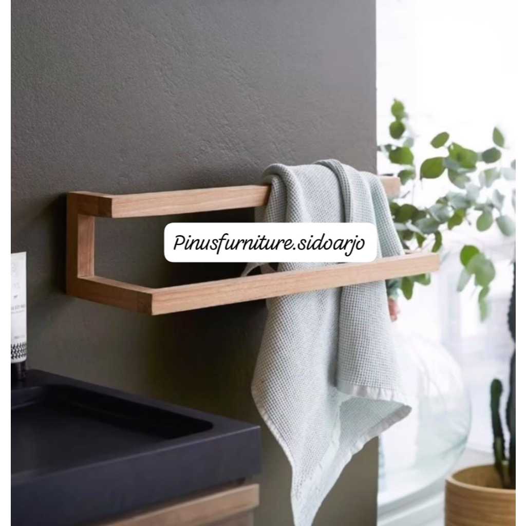 Rak Gantung Dinding Kayu / Cantolan Baju Handuk Hijab Kayu Murah