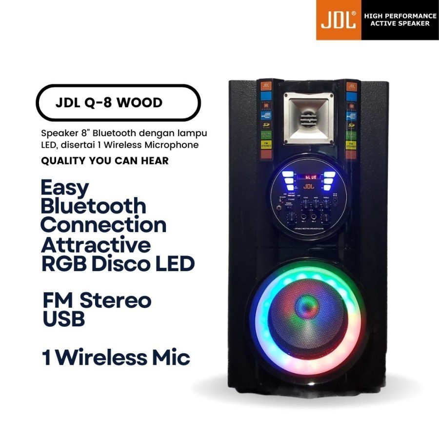 portable bluetooth speaker jdl Q8 wood 8 inci bonus 1 mic wireless