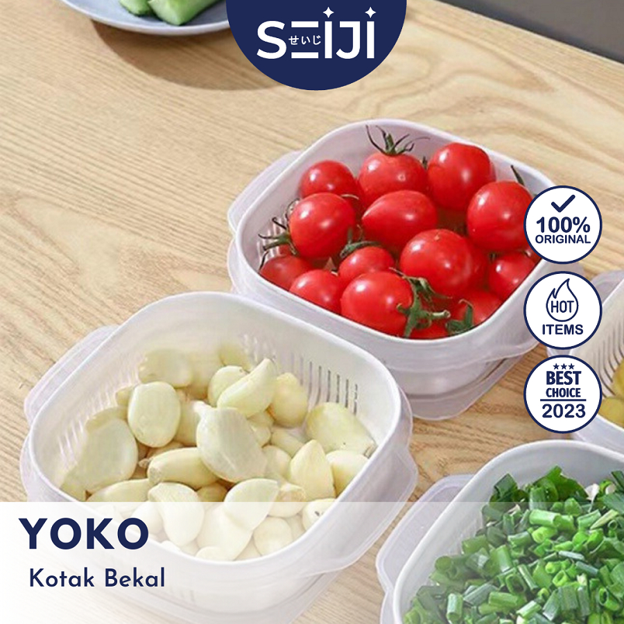 【SEIJI】YOKO Food Storage Daging Double Layer Kotak Makanan Nasi MinimalisPeniris Fruit Serbaguna