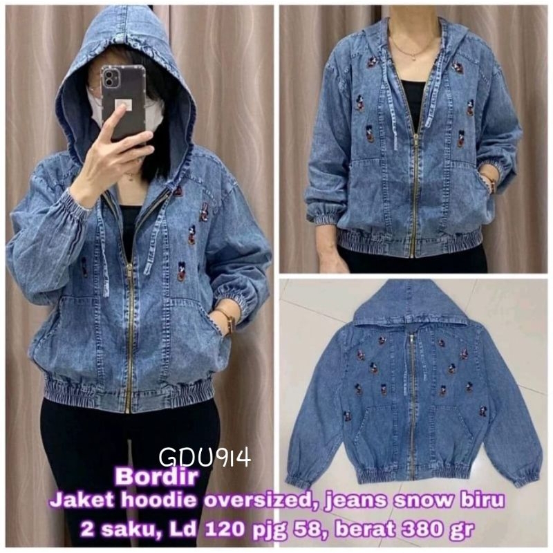 GDU914 Jaket Wanita Jeans Jumbo LD120 pj58 full resleting hoodie bordir mickey