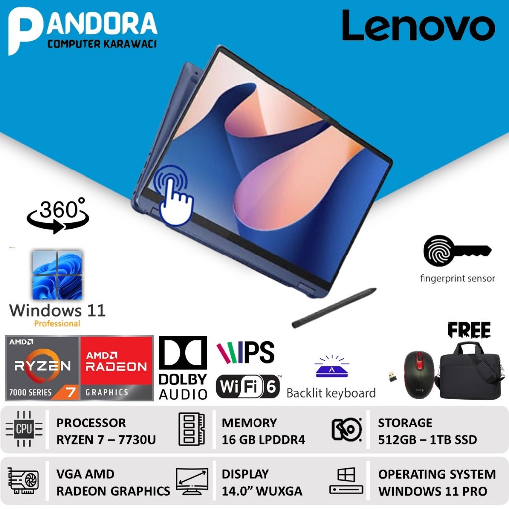 LENOVO IDEAPAD FLEX 5 RYZEN 5 Touchscreen 2in1 RAM 8GB SSD 512GB 14 FHD IPS WINDOWS 11 HOME