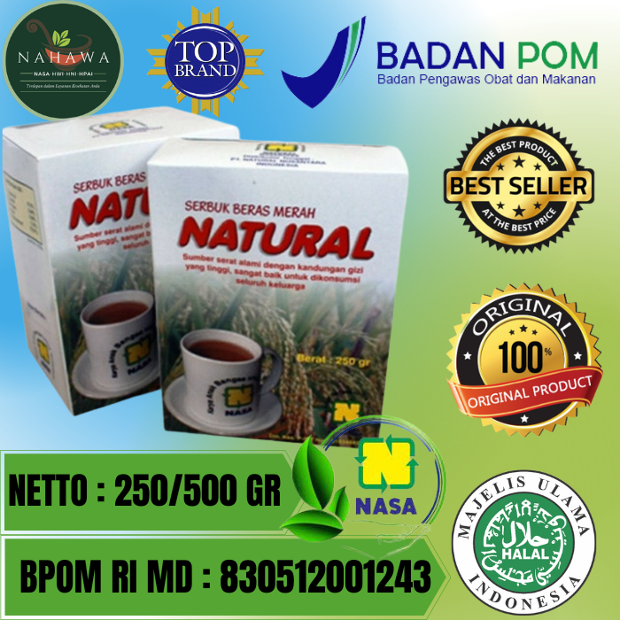 

Serbuk Beras Merah Natural mengandung banyak serat, protein, karbohidrat, lemak, vitamin A, B, B komplek dan vitamin E, mineral, dan enzim