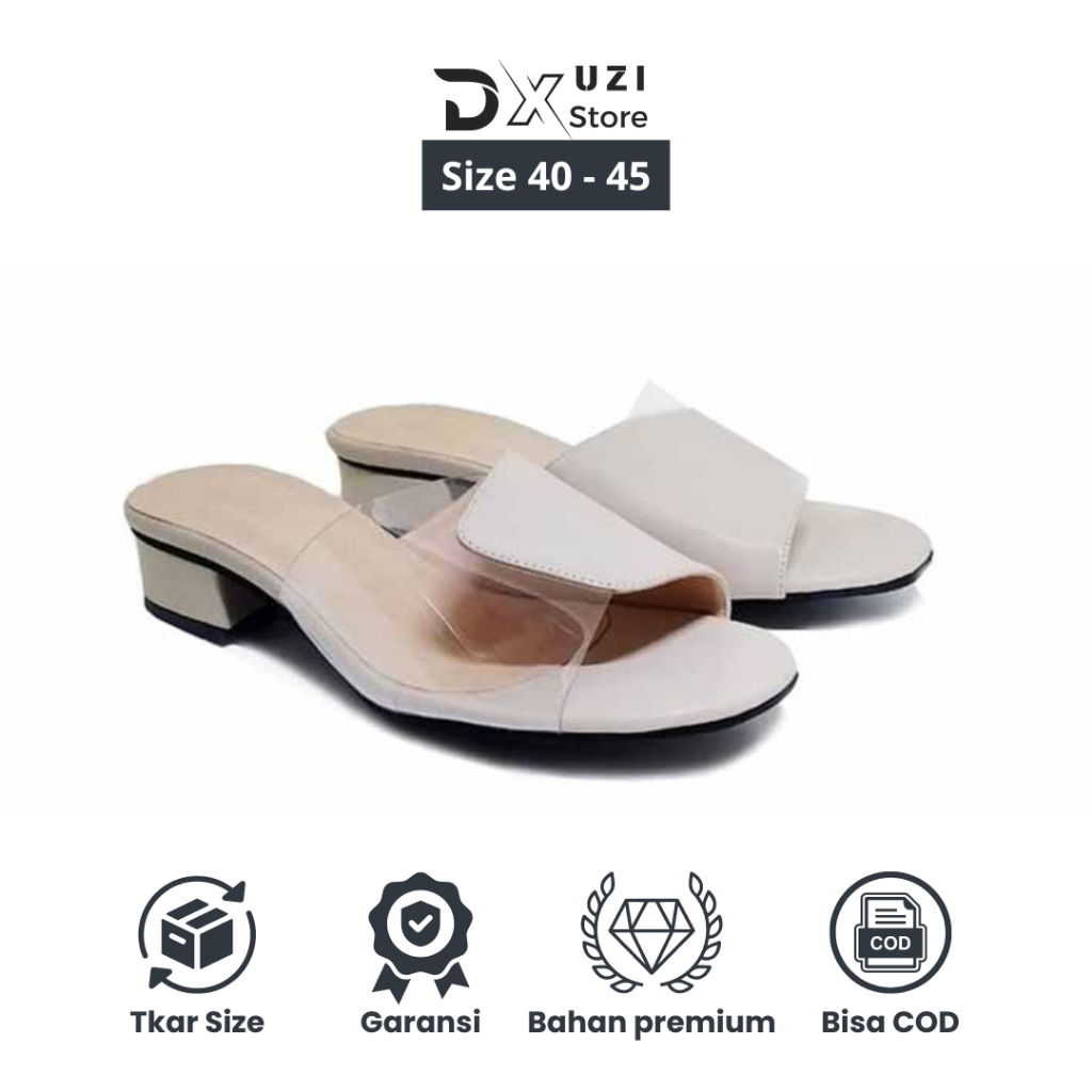 Vicha Cream - Sandal Wanita Pesta Big Size Jumbo - Sendal Heels Selop Casual Cewek