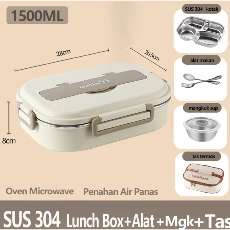 JS Lunch Box Stainless 1500ml Set Tas/Kotak Makan Stainless/Kotak Bekal